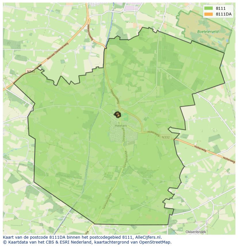 Afbeelding van het postcodegebied 8111 DA op de kaart.