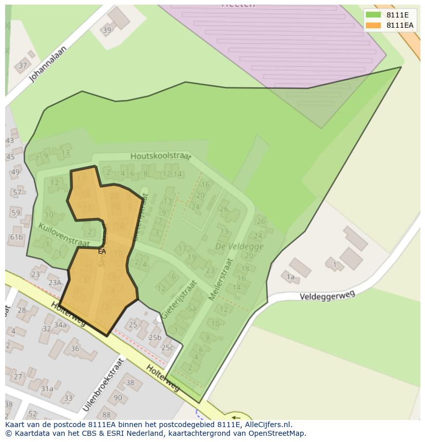 Afbeelding van het postcodegebied 8111 EA op de kaart.