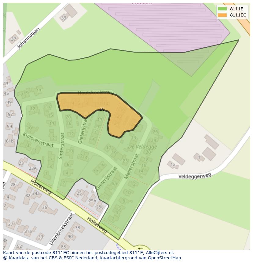 Afbeelding van het postcodegebied 8111 EC op de kaart.