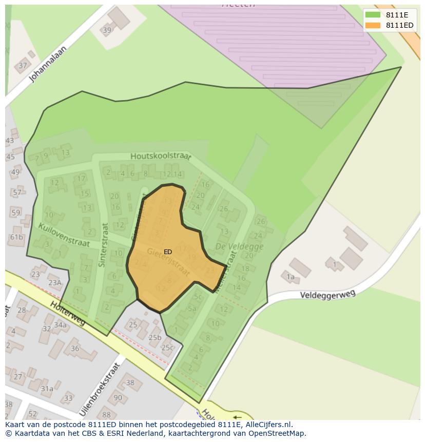 Afbeelding van het postcodegebied 8111 ED op de kaart.