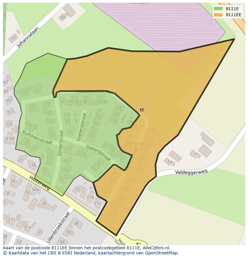 Afbeelding van het postcodegebied 8111 EE op de kaart.