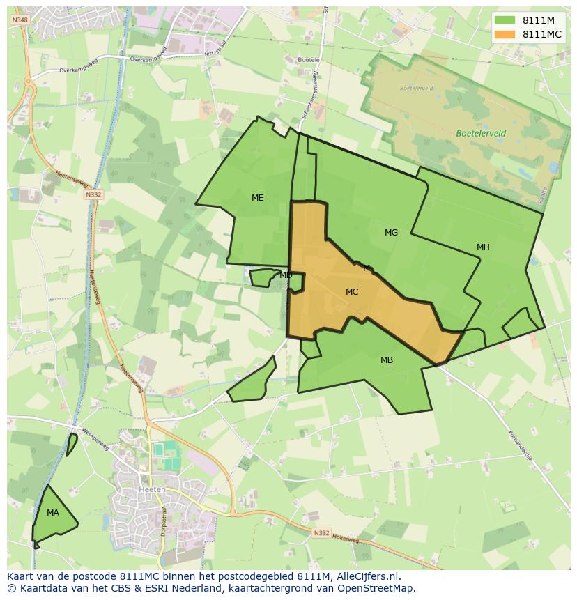 Afbeelding van het postcodegebied 8111 MC op de kaart.