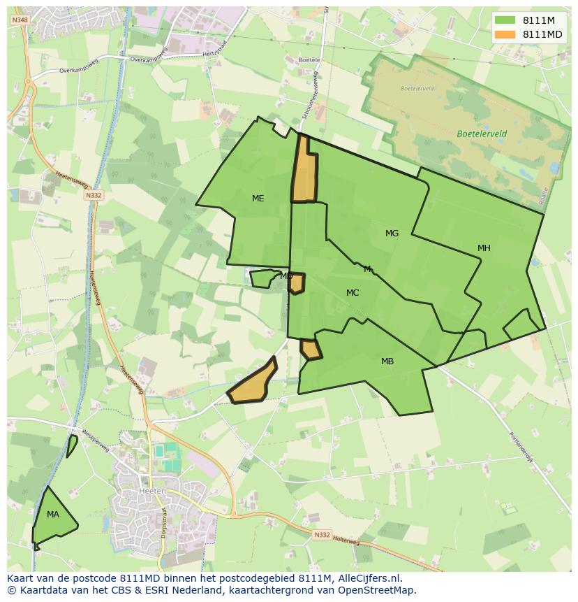 Afbeelding van het postcodegebied 8111 MD op de kaart.