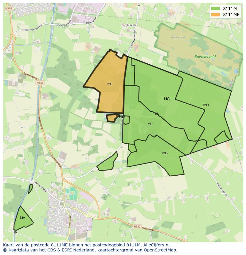 Afbeelding van het postcodegebied 8111 ME op de kaart.
