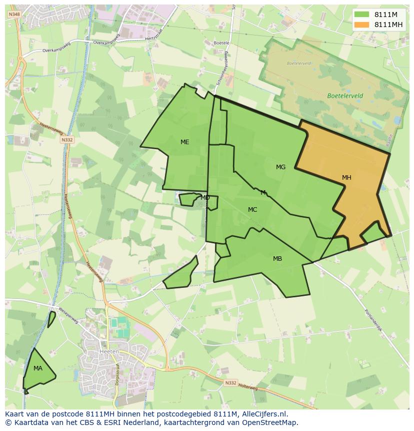 Afbeelding van het postcodegebied 8111 MH op de kaart.