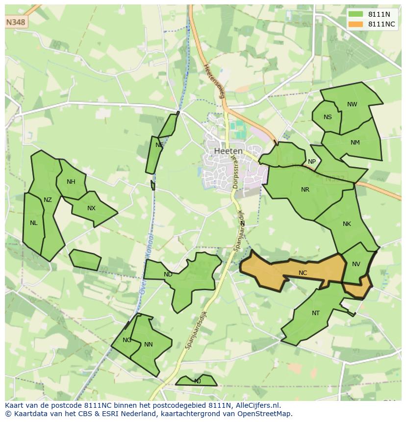 Afbeelding van het postcodegebied 8111 NC op de kaart.