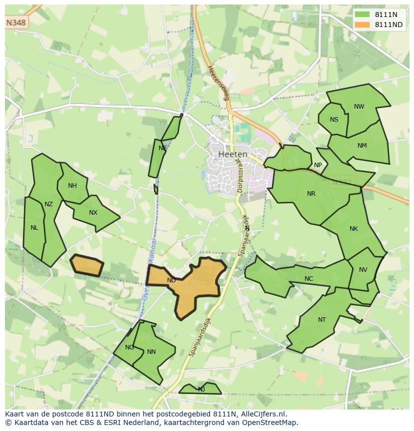 Afbeelding van het postcodegebied 8111 ND op de kaart.