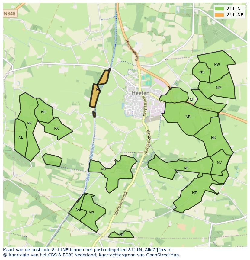 Afbeelding van het postcodegebied 8111 NE op de kaart.