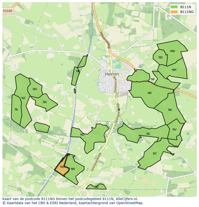 Afbeelding van het postcodegebied 8111 NG op de kaart.
