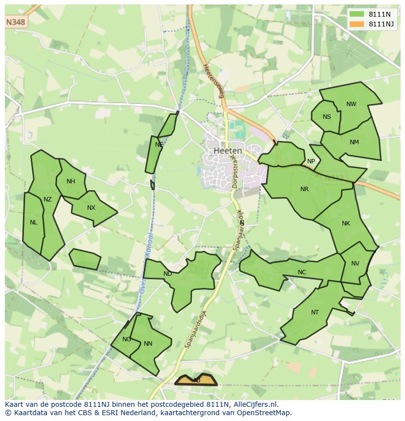 Afbeelding van het postcodegebied 8111 NJ op de kaart.
