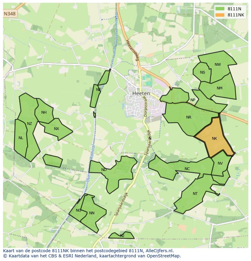 Afbeelding van het postcodegebied 8111 NK op de kaart.