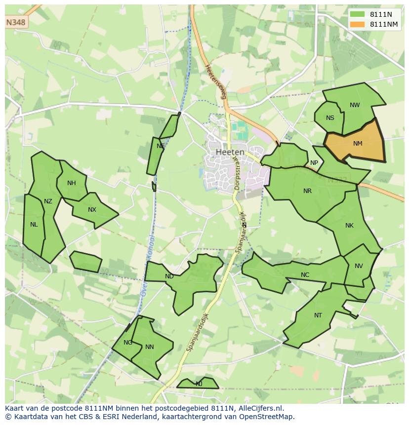 Afbeelding van het postcodegebied 8111 NM op de kaart.