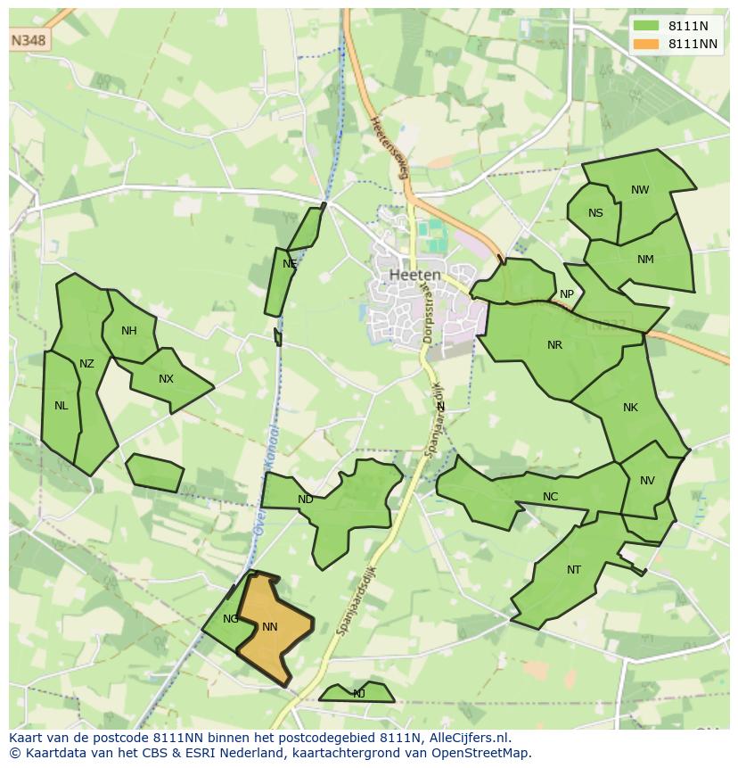 Afbeelding van het postcodegebied 8111 NN op de kaart.