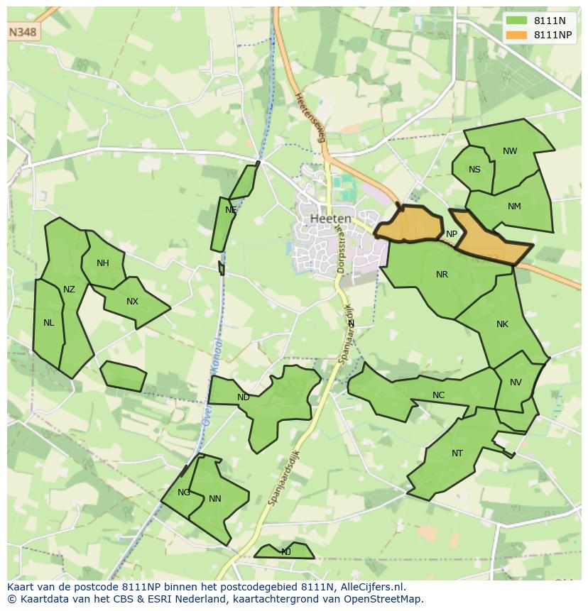 Afbeelding van het postcodegebied 8111 NP op de kaart.