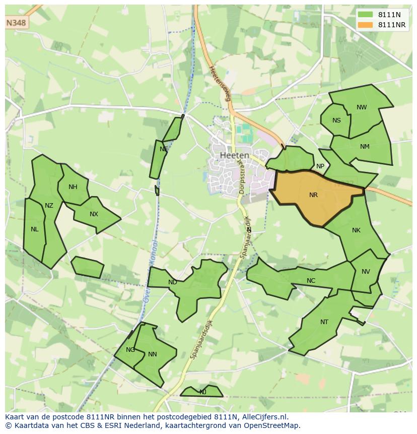 Afbeelding van het postcodegebied 8111 NR op de kaart.