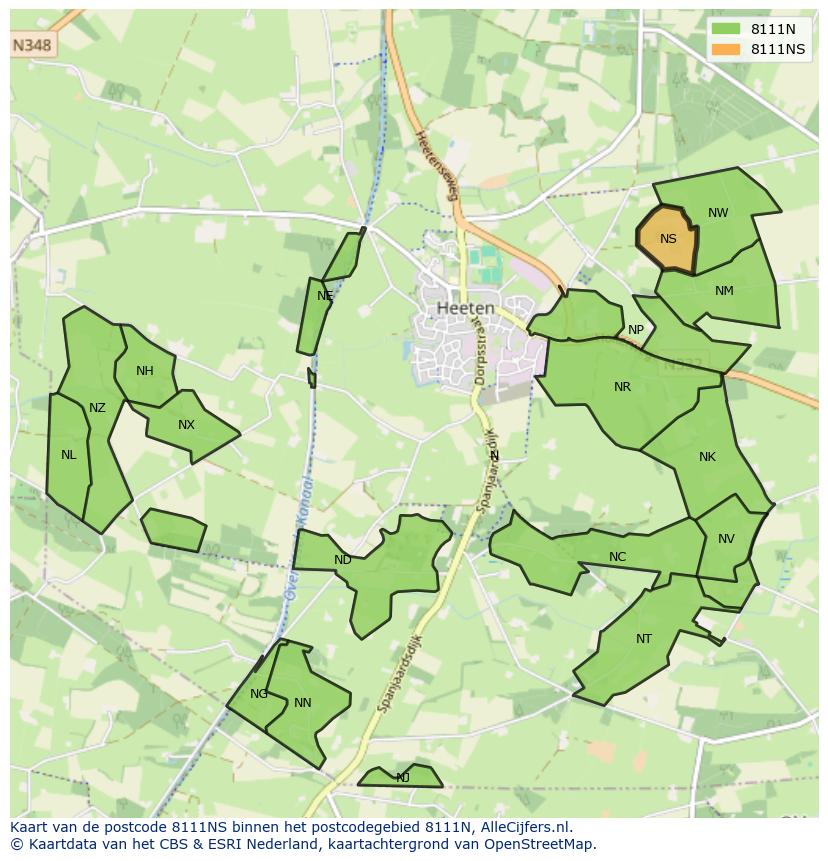 Afbeelding van het postcodegebied 8111 NS op de kaart.
