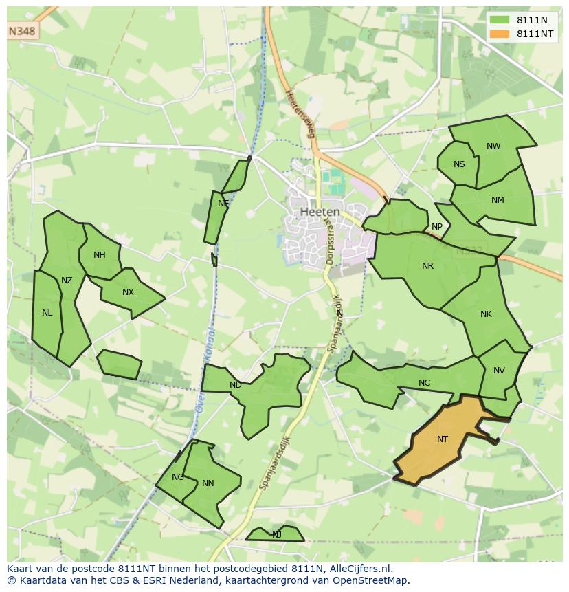 Afbeelding van het postcodegebied 8111 NT op de kaart.