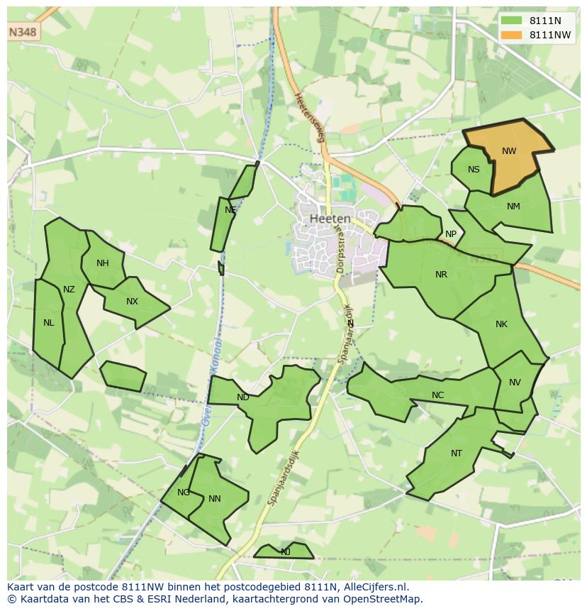 Afbeelding van het postcodegebied 8111 NW op de kaart.