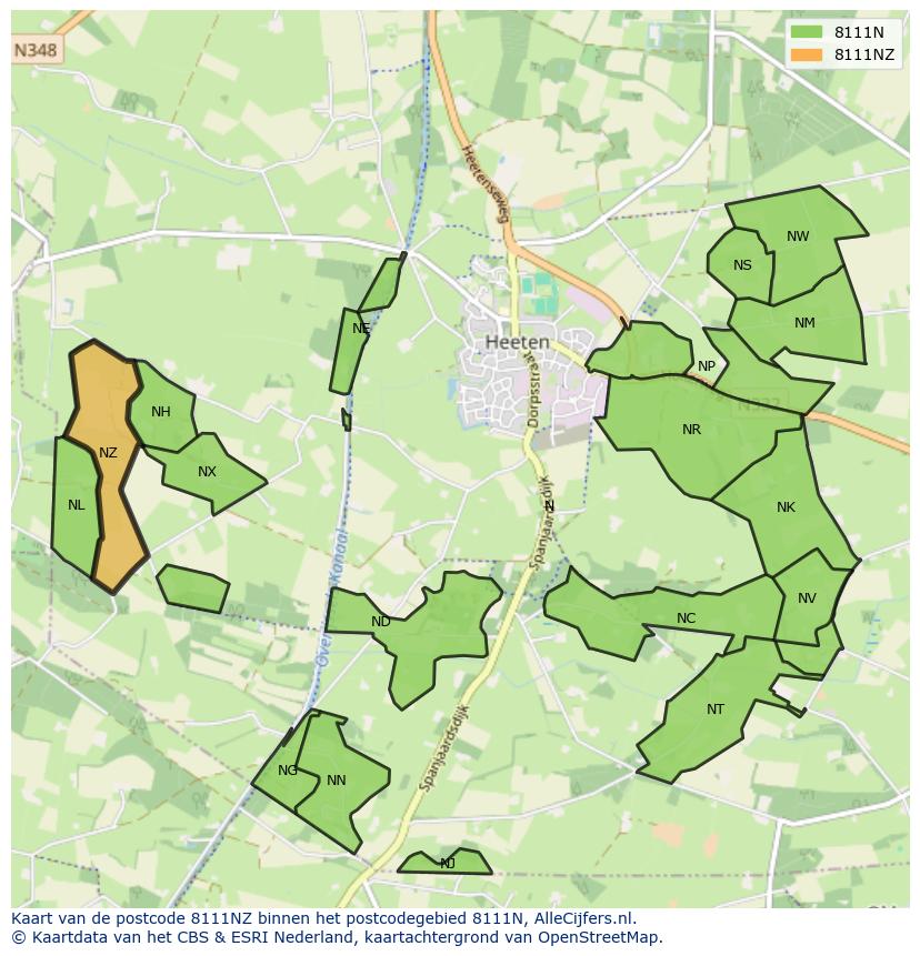 Afbeelding van het postcodegebied 8111 NZ op de kaart.