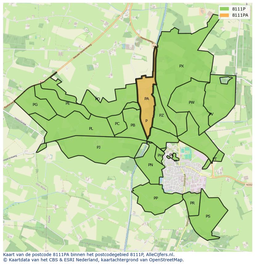 Afbeelding van het postcodegebied 8111 PA op de kaart.