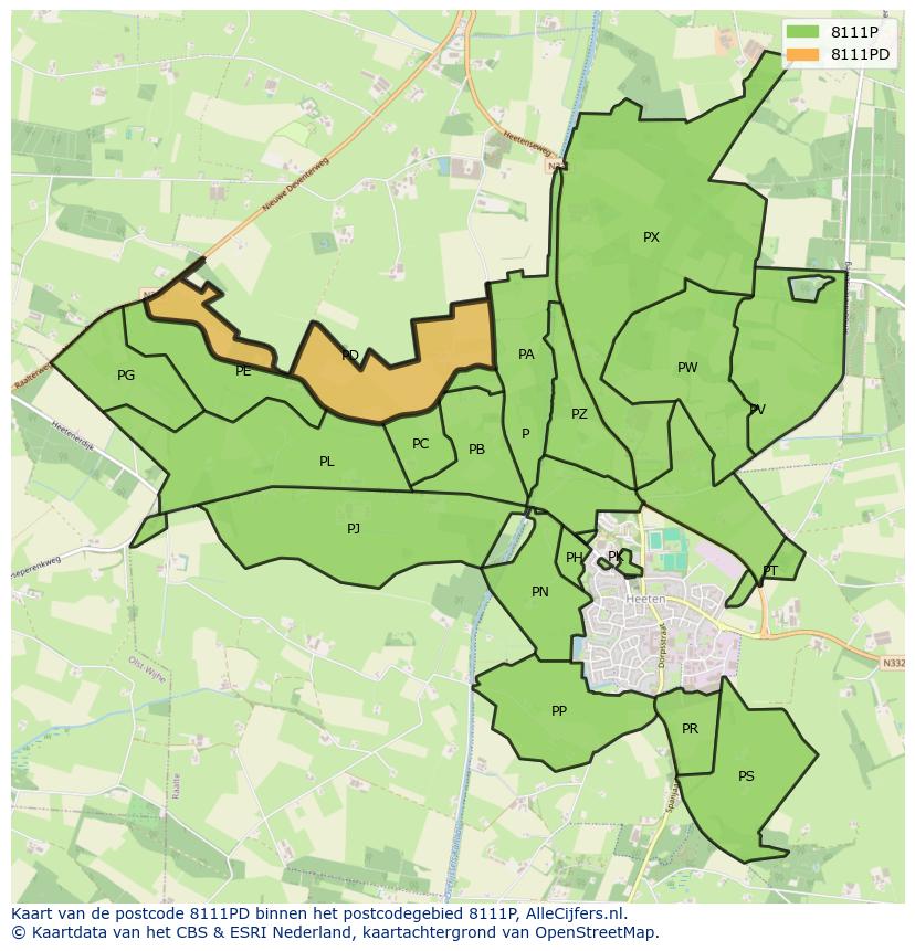 Afbeelding van het postcodegebied 8111 PD op de kaart.