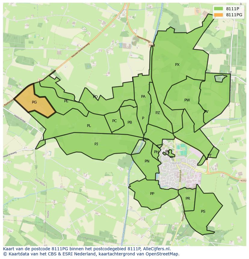 Afbeelding van het postcodegebied 8111 PG op de kaart.