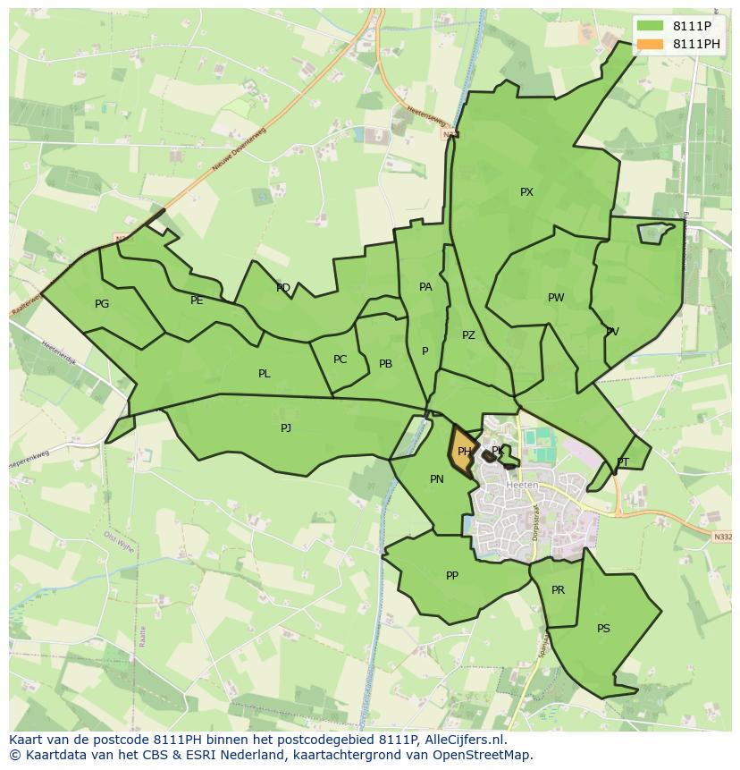Afbeelding van het postcodegebied 8111 PH op de kaart.