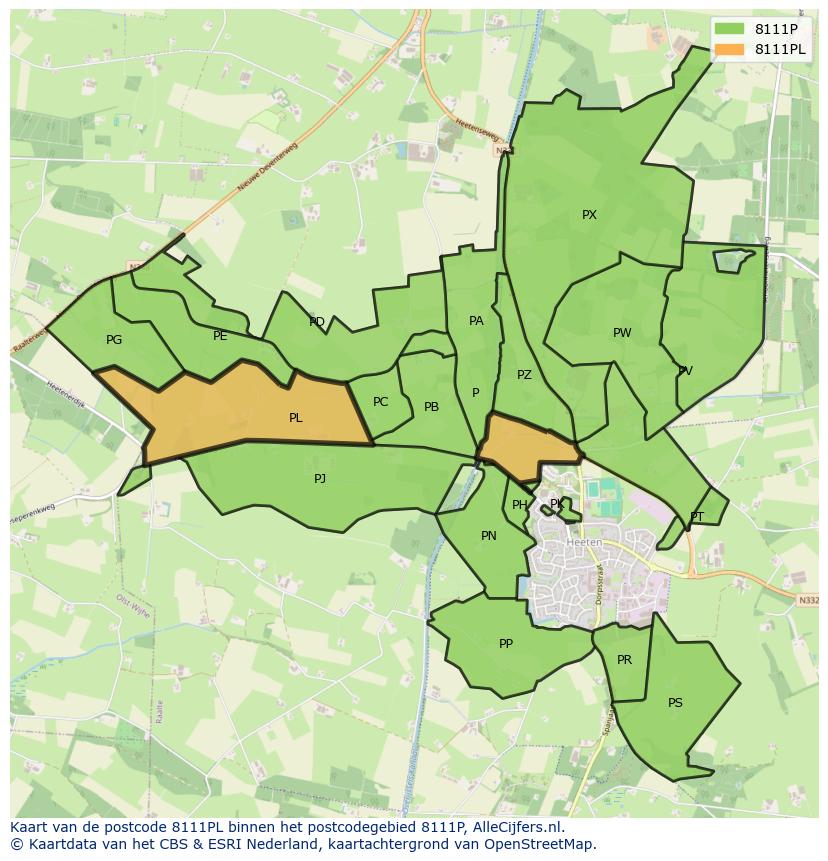Afbeelding van het postcodegebied 8111 PL op de kaart.