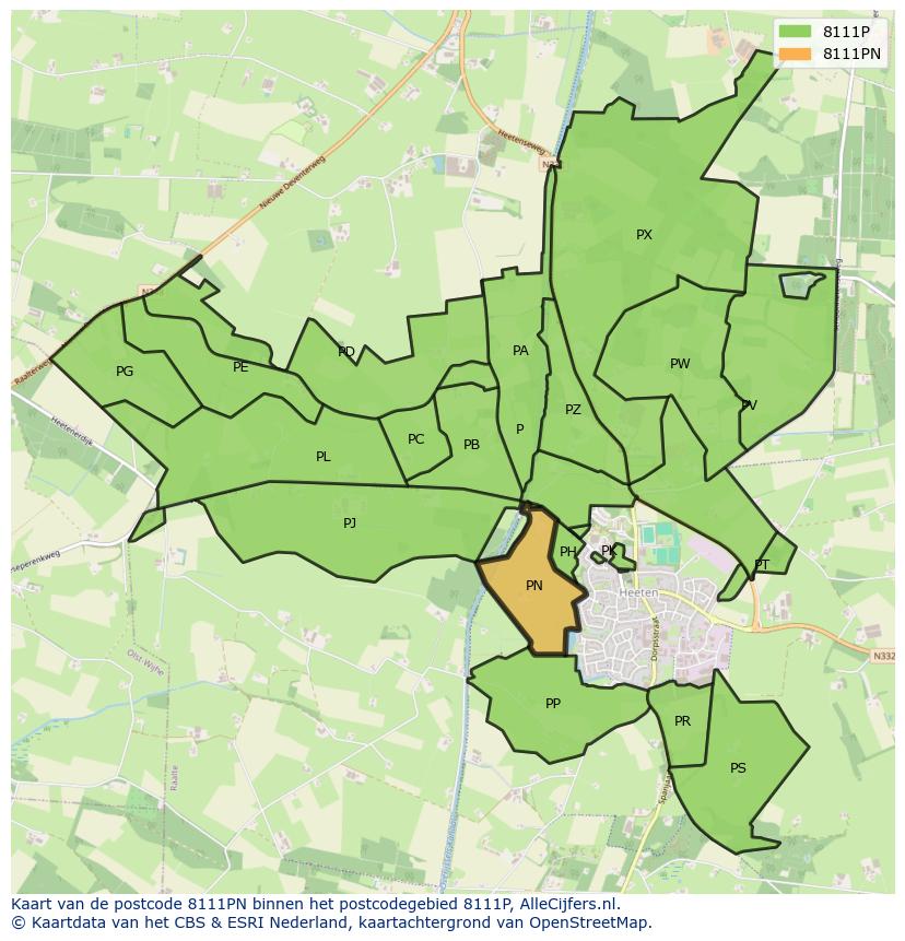Afbeelding van het postcodegebied 8111 PN op de kaart.