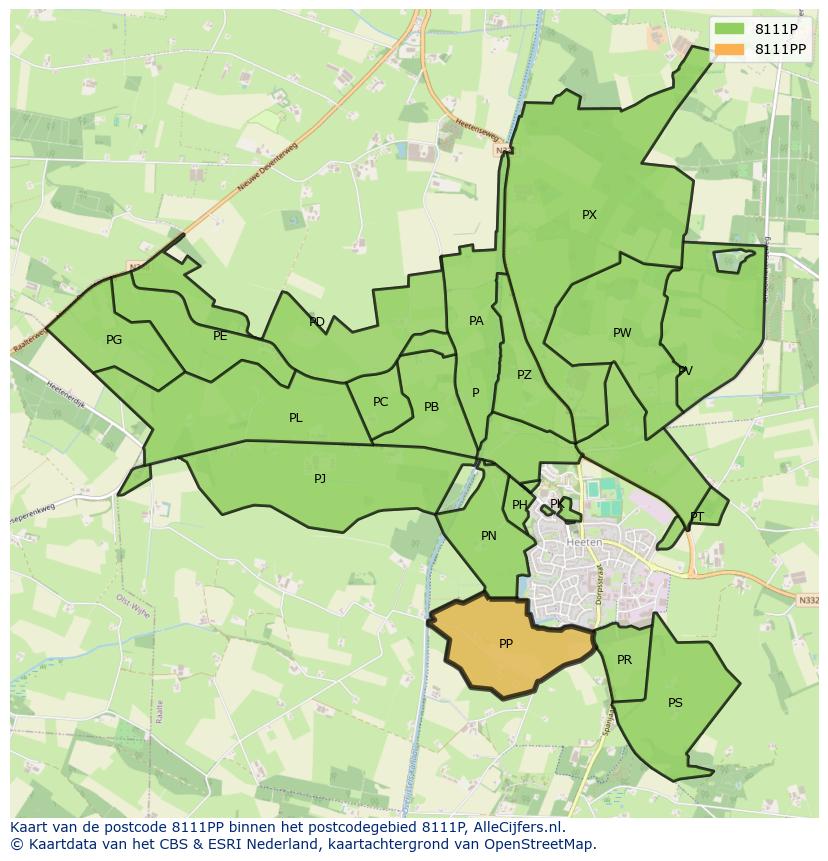 Afbeelding van het postcodegebied 8111 PP op de kaart.