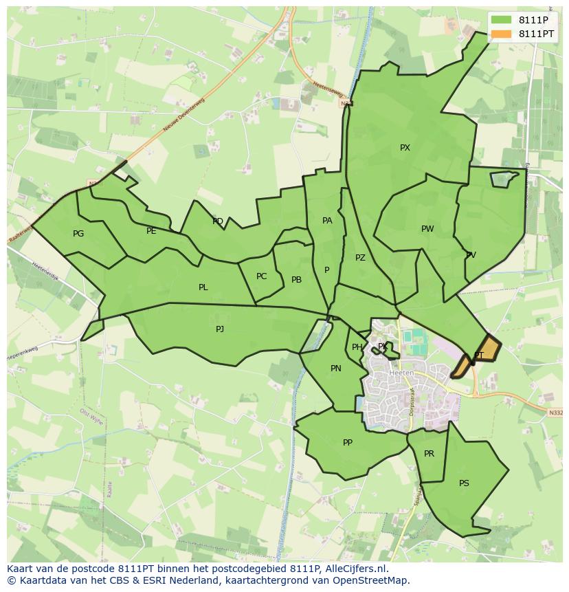 Afbeelding van het postcodegebied 8111 PT op de kaart.