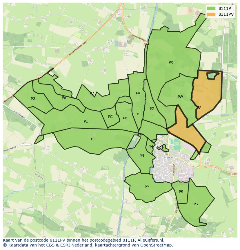 Afbeelding van het postcodegebied 8111 PV op de kaart.
