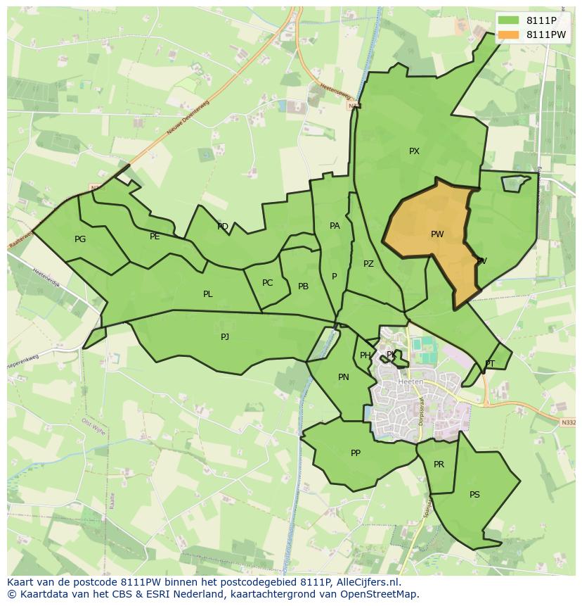 Afbeelding van het postcodegebied 8111 PW op de kaart.