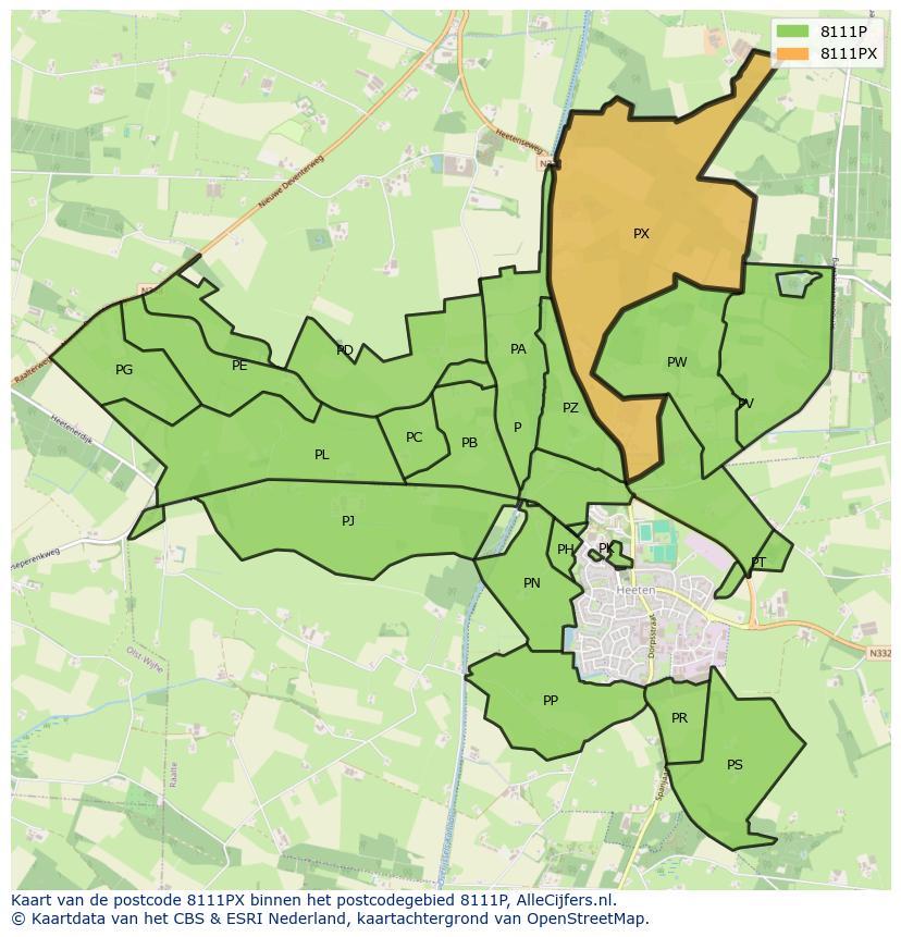Afbeelding van het postcodegebied 8111 PX op de kaart.