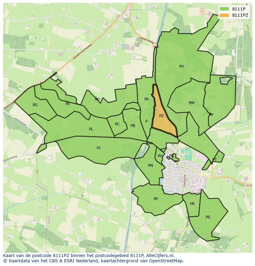 Afbeelding van het postcodegebied 8111 PZ op de kaart.
