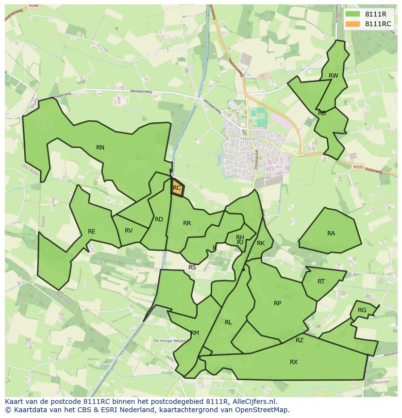 Afbeelding van het postcodegebied 8111 RC op de kaart.