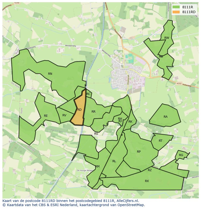 Afbeelding van het postcodegebied 8111 RD op de kaart.