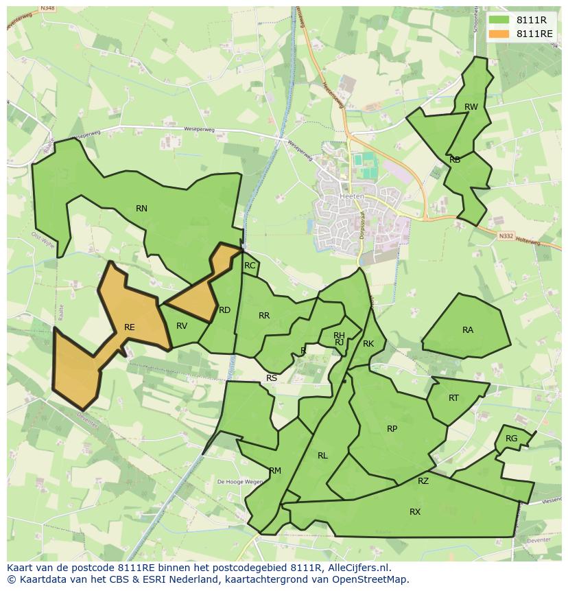 Afbeelding van het postcodegebied 8111 RE op de kaart.