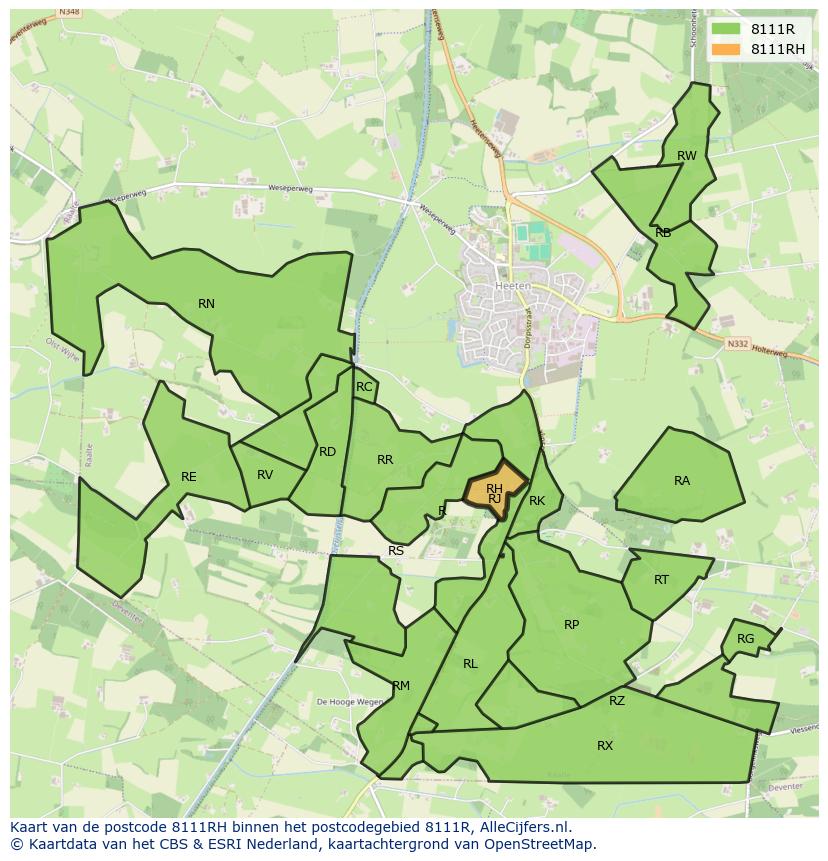Afbeelding van het postcodegebied 8111 RH op de kaart.