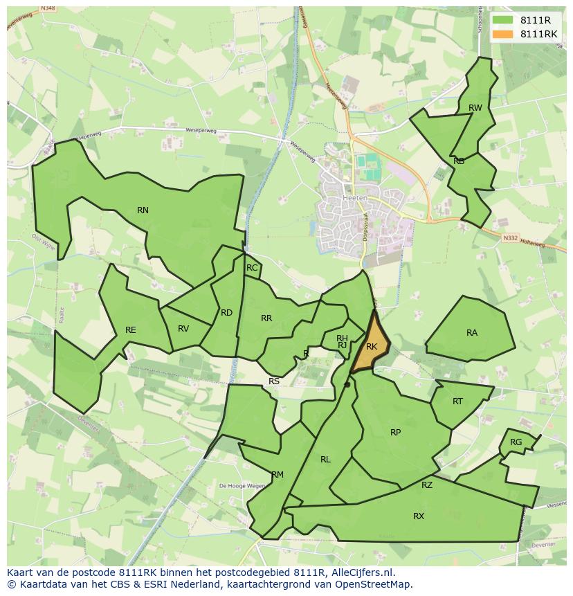 Afbeelding van het postcodegebied 8111 RK op de kaart.