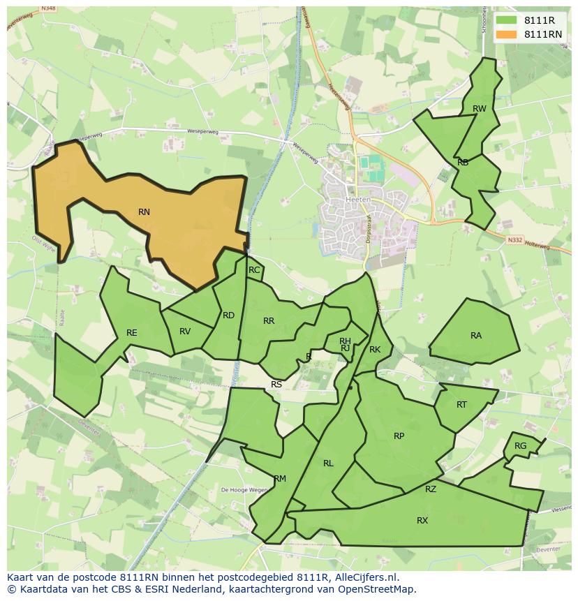 Afbeelding van het postcodegebied 8111 RN op de kaart.