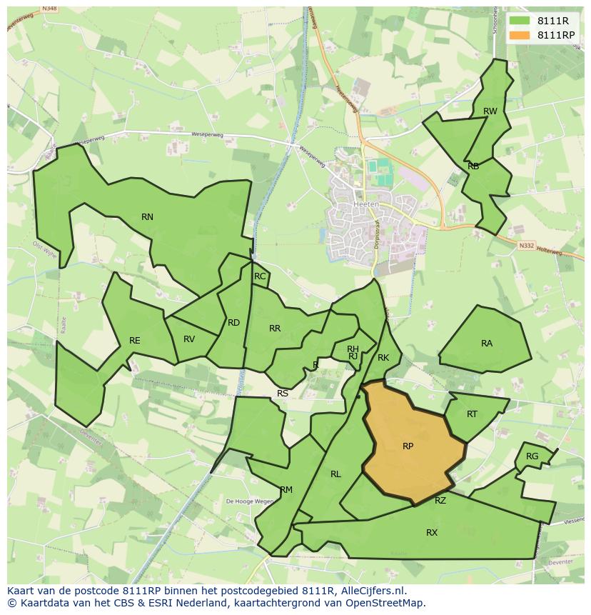 Afbeelding van het postcodegebied 8111 RP op de kaart.