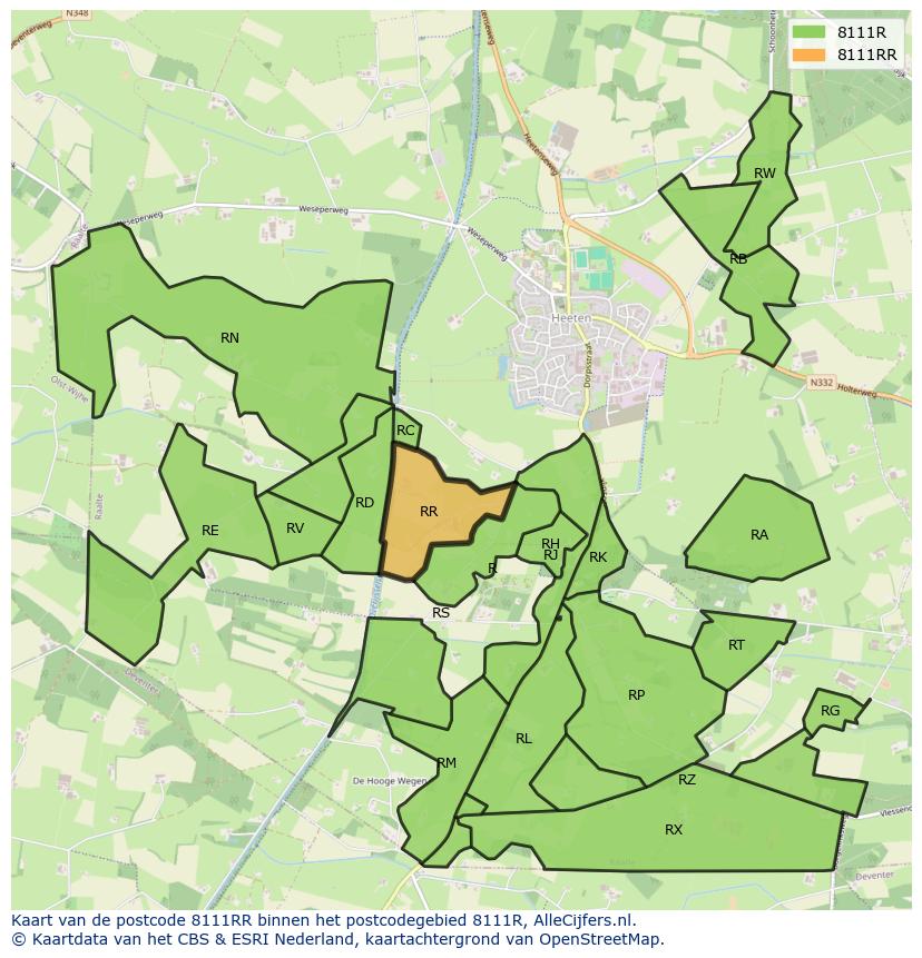 Afbeelding van het postcodegebied 8111 RR op de kaart.