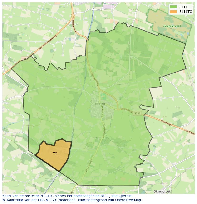 Afbeelding van het postcodegebied 8111 TC op de kaart.