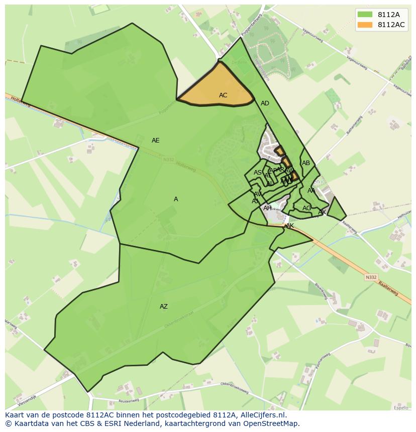 Afbeelding van het postcodegebied 8112 AC op de kaart.