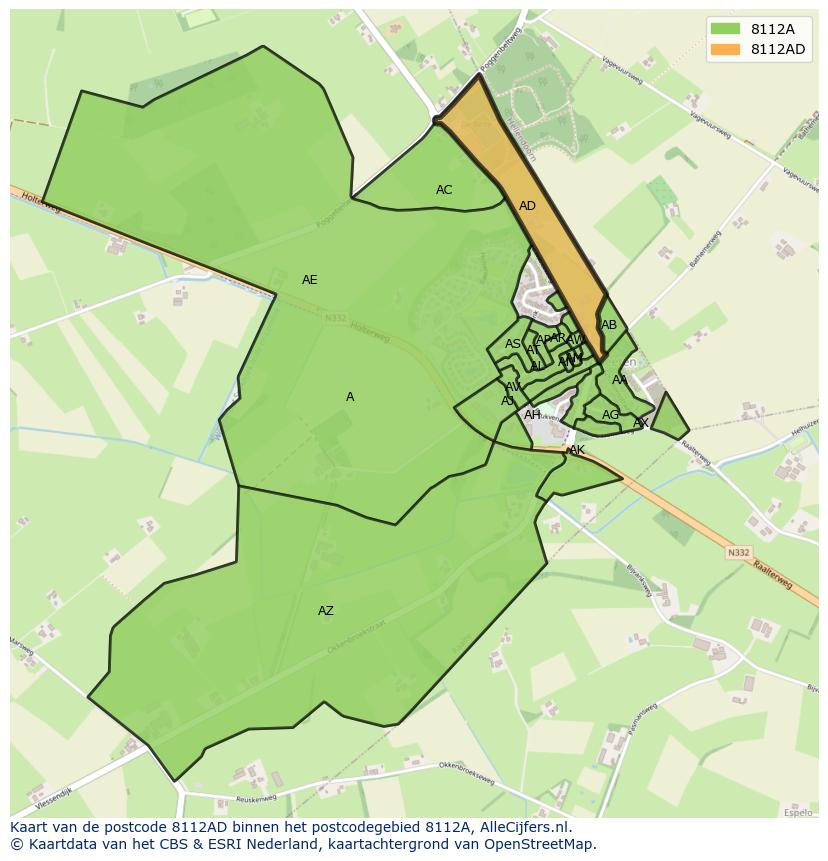 Afbeelding van het postcodegebied 8112 AD op de kaart.