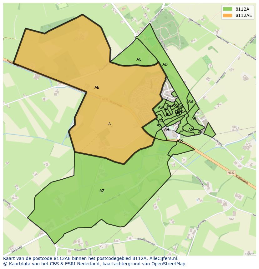 Afbeelding van het postcodegebied 8112 AE op de kaart.