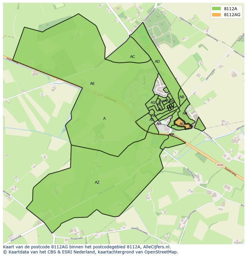Afbeelding van het postcodegebied 8112 AG op de kaart.
