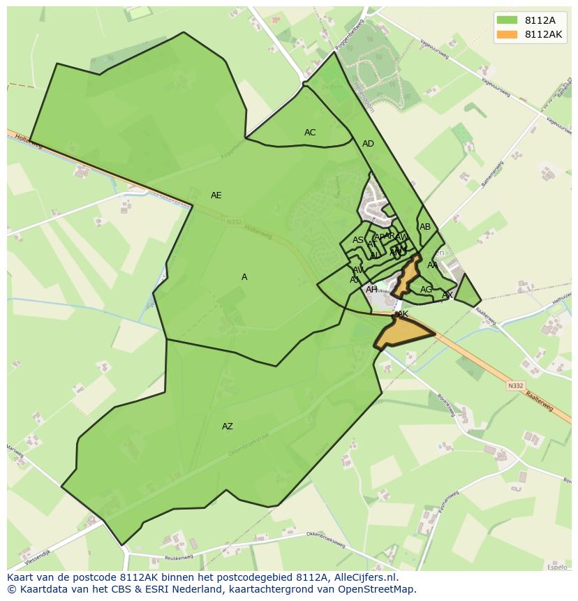 Afbeelding van het postcodegebied 8112 AK op de kaart.