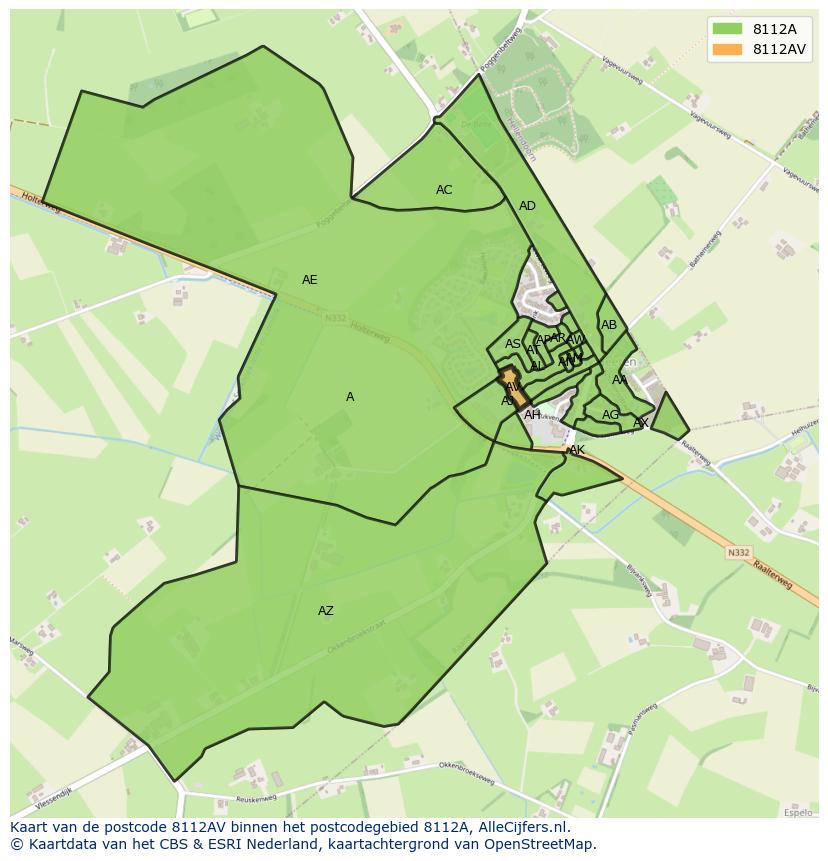 Afbeelding van het postcodegebied 8112 AV op de kaart.